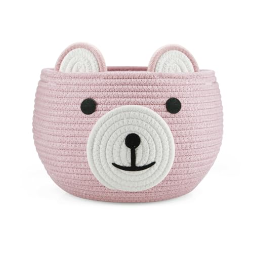 PandaEar Babykorb aus Baumwollseil, Baby-Geschenk, Kinderzimmer, Wäsche-Organizer mit niedlichem Bären-Design zur Aufbewahrung von Kleinkindern, Neugeborenen, Windelkorb mit Griff, Rosa