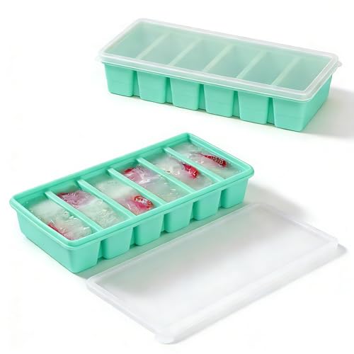 Image of 1 /2 Cup Covered Silicone Freezer Tray, 2-Piece Set Of Silicone Freezer Molds, Used For Preparing And Freezing Various Sauces And Other Dishes, Making 12 Portions Cube