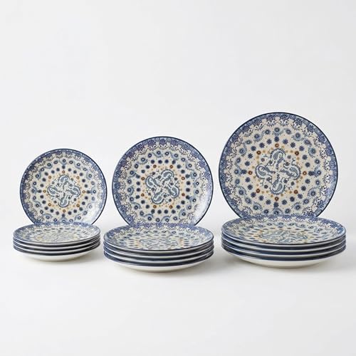 SANTA CLARA | Vajilla Completa 12 Piezas Cerámica Stoneware Redonda para 4 Personas, Apta Microondas y Lavavajillas, Vajilla Azores con Diseño Decorado para Hogar y Cocina