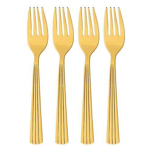 GRÄWE Kuchengabeln, gold, 4-teilig, Dessertgabel Set, kleine Gabeln, spülmaschinengeeignet, Gebäckgabeln, Obstgabeln, Edelstahl, Serie Athen