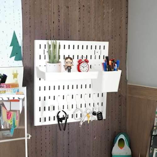 CHESTON Pegboard Wall Mount Storage Organiser Shelves Hooks Racks for Kitchen Living Room Study Home Decor for Boy & Girl Room with Mount Accessories Included (30 x 30 cm)