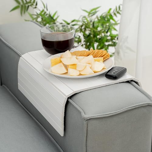 Image of Hamdan Sofa Rectangular Arm Tray Couch Bedside Wood Coaster Coffee Cup Foldable Armrest Caddy End Protector Folding Living Room Furniture Mat (Rustic White)