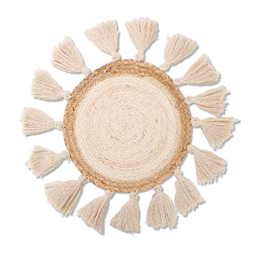 Urmagic Round Boho Macrame Tapestry With Tassel,12 Inch Circle Woven Wall Baskets Wall Hanging Tassel,Round Boho Macrame Wall Hanging,Circle Wall Hanging Tapestry,Boho Cotton Woven Tapestry(A) #TOP2