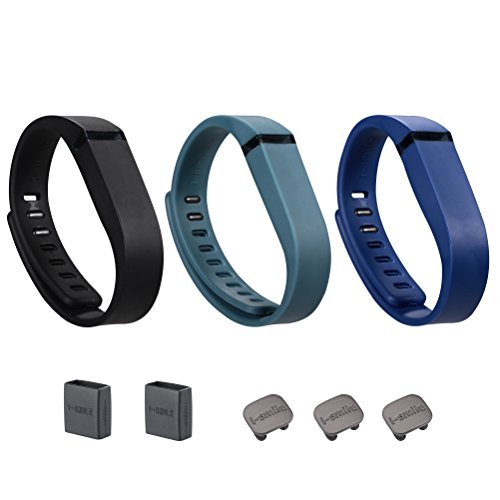 i-smile® 3PCS Replacement Bands with Metal Clasps for Fitbit Flex / Wireless Activity Bracelet Sport Wristband / Fitbit Flex Bracelet Sport Arm Band (No tracker, Replacement Bands Only) & Silicon Fastener Ring For Free (Black&Navy&Slate, Large)