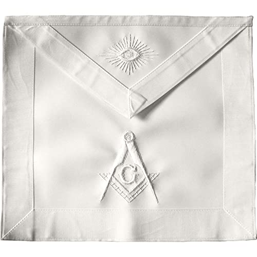 BRICKS MASONS Master Mason Blue Lodge Apron - All White Square & Compass G Leather