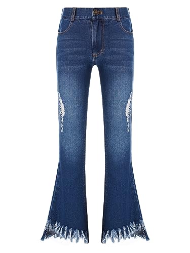 JEATHA Kids Girls Flare Jeans Ripped Denim Pants Frayed Burr Bell-Bottom Trousers Casual Streetwear