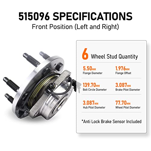 Macel 515096 Front Wheel Hub Bearing Assembly Compatible With Chevy Tahoe, Silverado 1500, Suburban 1500, Avalanche, Cadillac Escalade Esv Ext, Gmc Yukon Sierra 1500, Xl 1500, 6 Lugs W/Abs #TOP5