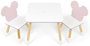 ARDITEX - Set de Mesa y 2 Sillas Infantiles de Madera - 50x50x44 cm y 26,5x26,5x50 cm - Ideal para Jugar, Pintar y Hacer Manualidades - Licencia Oficial Minnie Mouse