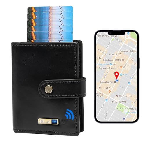Smart Tracker Wallet for Men,Compatible with Android or Ios, Mens Wallet GPS Tracker Card Holder With Men Gift for Christmas. (Carbon Black) (Pop up card holder, Black1)