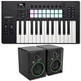 Novation Launchkey 25 MK4 MIDI Keyboard Controller Bundle with Mackie CR4.5 Powered Studio Monitors — 16 Aftertouch Pads, 50W Monitors for Music Production, Beat Making, Home Studio, Streaming