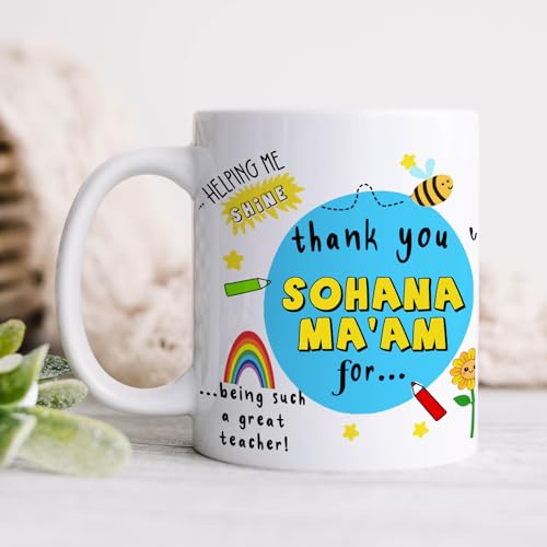 Image of DAYS Thank You Teacher Personalized Mug Custom Teacher's Name Best Teacher Gift, Teacher on Birthday Helping Me to Grow Ceramic Mug 11oz (Pack of 6)