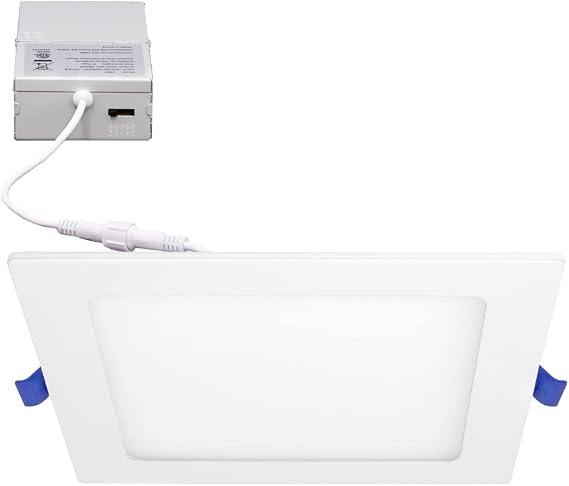 Maxxima 6 in Slim LED Downlight Canless Square 5 CCT Ultra-Thin Recessed, 1000 Lumens Flat Panel Light, Color Select 2700K-5000K (2700K/3000K/3500K/4000K/5000K) IC Rated Dimmable Junction Box Included