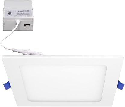 Maxxima 6 in Slim LED Downlight Canless Square 5 CCT Ultra-Thin Recessed, 1000 Lumens Flat Panel Light, Color Select 2700K-5000K 2700K/3000K/3500K/4000K/5000K IC Rated Dimmable Junction Box Included