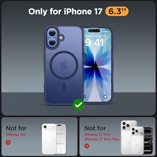 Image of Miracase Magnetic for iPhone 17 Case (Compatible with MagSafe) with Screen Protector Military-Grade Protection, Anti-Fingerprint Translucent Matte Phone Cover for iPhone 17 6.3 inch, Dark Blue