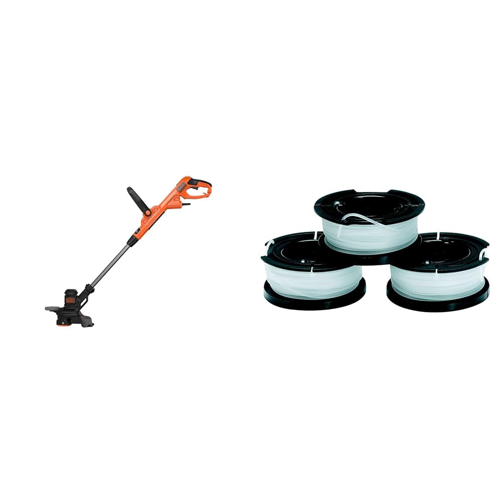 Black+Decker BESTE628-QS - Cortabordes (550 W), Negro, 28 cm & A6485-XJ Pack de 3 Bobinas de Repuesto para Cortabordes