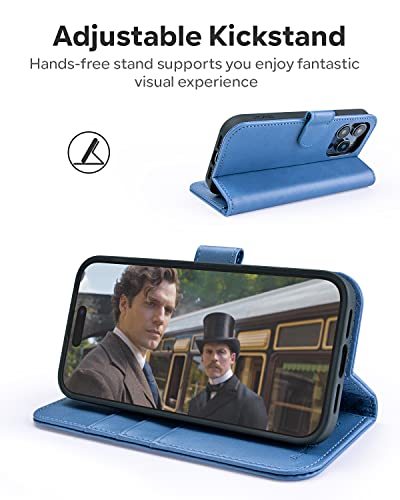 Ocase Compatible With Iphone 14 Pro Max Wallet Case, Pu Leather Flip Folio Case With Card Holders Rfid Blocking Stand [Shockproof Tpu Inner Shell] Phone Cover 6.7 Inch 2022（Light Blue） #TOP3