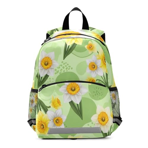 Toddler Backpack for Boys Girls, White Flowers Green Leaves Preschool Backpacks Small Kids School Backpacks