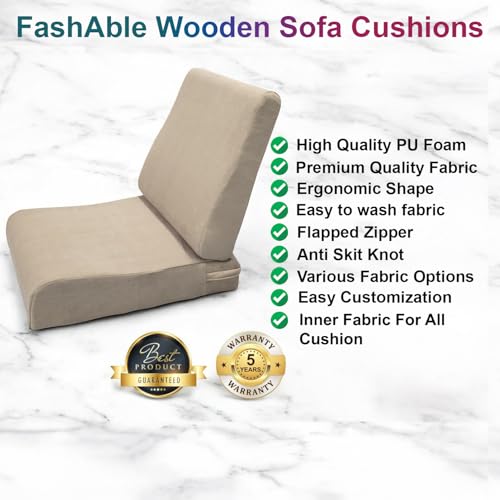 Image of Wooden Sofa Cushion Full Set of 10 for 5 Seater, 55 Density PU Foam, & Fully Customizable-Cushion for Wooden Sofa with Washable Fabric and Inner Fabric 3+1+1 (Blue)