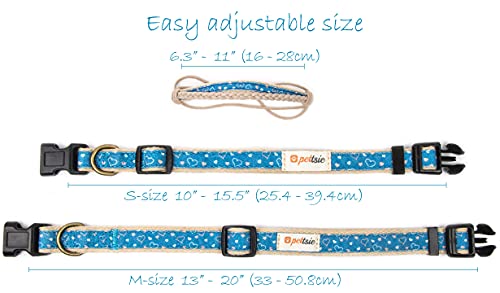 Hundehalstuch mit Halsband und Freundschaftsarmband von Pettsie, Verstellbare Größen S, M, und L, Abnehmbares Bandana Tuch, Inklusive, Hundeliebhaber, M, Blau