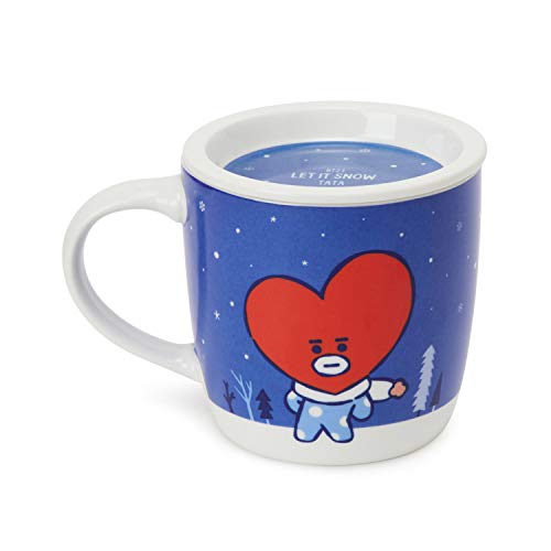 BT21 Official Merchandise by Line Friends - Winter Theme Character Ceramic Coffee Mug with Lid, TATA