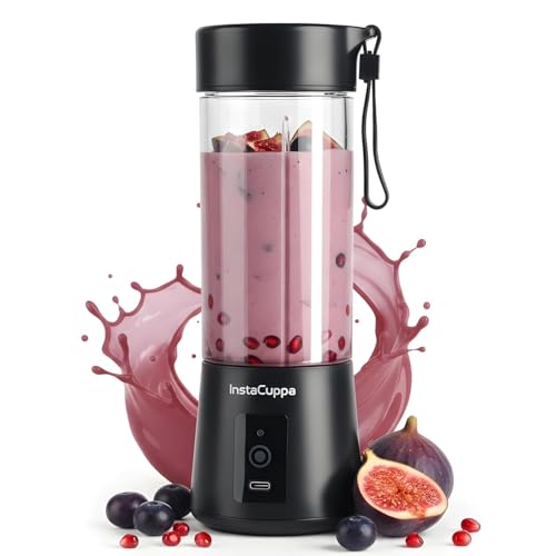 Image of InstaCuppa Portable Blender for Smoothie and Juices, Milk Shakes, Crushing Ice, USB Rechargeable Blender Machine for Kitchen with 2000 mAh Battery, 150 W Motor, 400 ML, Built-in Jar (Normal Edition)