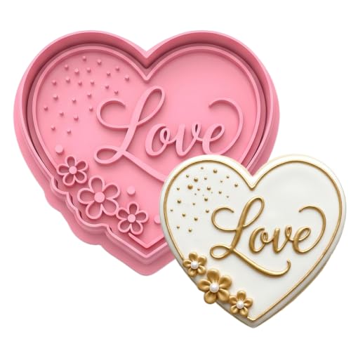 Flycalf Love Heart Cookie Cutter with Embosser Stamp 3D Printed PLA 6 Inch - Wedding Valentine Bridal Shower Party Supplies