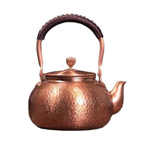 やかん おしゃれ 手工製純銅やかん 1800ml大容量 ?水? 銅製ケトル 提梁型 急須 薬缶 日本茶 茶道 コーヒーポット 赤銅 健康 煮沸用 アウトドア・家庭用・業務用 ギフト (1200ml ドラムポット)