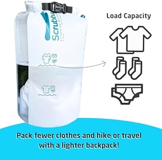 Scrubba UNTOUCHED Wash Bag – Eco-Friendly Portable Washing Machine – Lightweight Manual Washer for Travel, Camping & Baby Clothes – Travel Essentials – Use with Laundry Detergent or Hand Soap – 150g