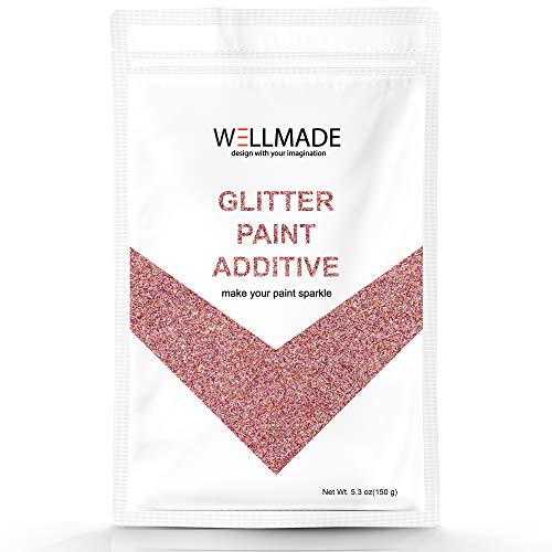 150G/5.3Oz Wellmade Glitter Paint Additive For Wall Paint-Interior/Exterior Wall, Ceiling, Wood, Metal, Varnish, Dead Flat, Diy Art And Craft (150G/1Bag, Rose Gold Holographic) #TOP17