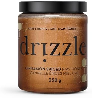 Drizzle Cinnamon Spiced Raw Honey - Raw, Unfiltered, and Unprocessed - Rich in Nutrients and Beneficial Enzymes - Notes of Cloves & Nutmeg - 100% Raw, Pure Honey - Gluten-Free, Paleo-Friendly (Pack of 2) 350g - 2