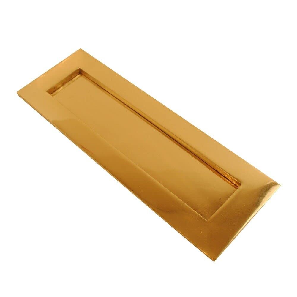 Heavy Sprung Solid Brass Letter Box Postal Plate Cover Polished Brass (12" x 4")