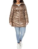 Calvin Klein Women's Hooded Chevron Packable Down Jacket (Standard and Plus), Shine Taupe, X-Large