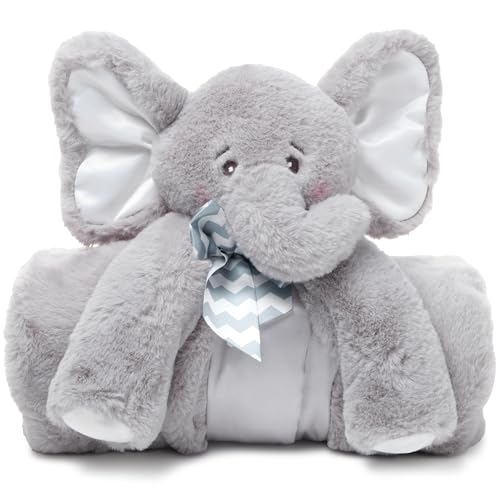 Bearington Baby Lil' Spout Cuddle Me Sleeper, Gray Elephant Large Size Security Blanket, 28.5
