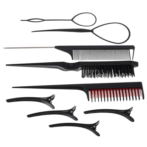Housoutil Peines Profesionales para Peluquería 9 Piezas Negros Kit de Peines para Cardar Peinar y Teñir Cabello Accesorios Ergonómicos para Uso Diario y Estilistas Casa
