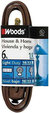 Woods Light Duty Extension Cord, 9Ft, 16 Gauge, SPT-2, 3 Outlet Cube Tap, Indoor Cord, Brown, 0601 image 5