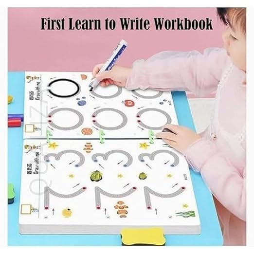 Image of Veemok 64 Pages Magical Tracing Workbook Set, Hand Writing Pen Control Training Book for Learning to Write The Alphabets | Numbers, Preschool Educational Reusable Learning Book for Kids (1 Set)