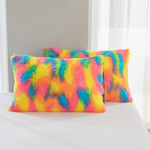 Zhuan Tie-Dye Long Pile Duvet Cover Set False Plush Quilt Cover Fluffy Fleece Bedding With 2 Pillowcases- 200X230Cm(78"X90") #TOP5