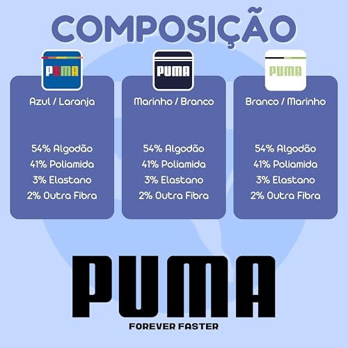 Kit 6 Pares Meia Puma Infantil Cano Longo Algodão Criança Menino, KIT A, 25-28