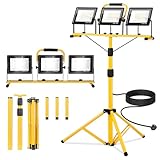 SINGTIP 210W Baustrahler LED mit Stativ, 21000LM 6500K Baustellenlampe mit 5m Kabel Einzelschalter, IP66 Wasserdichte Baulampe für Baustellen/Werkstätten/Garagen Höhenverstellbar 200cm