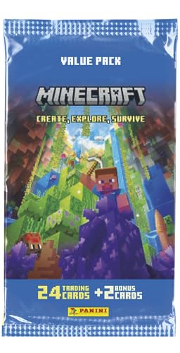 Panini Minecraft Trading Cards 3-Create, Explore, Survive Fat Pack 24 2 cartões de bónus, 004734B26FPF