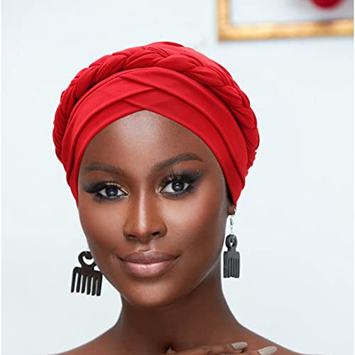 Image of DRESHOW African Women Turban Caps Beanie Twist Headscarf Pre-Tied Twisted Braid Headwraps for Women Chemo Cancer Cap