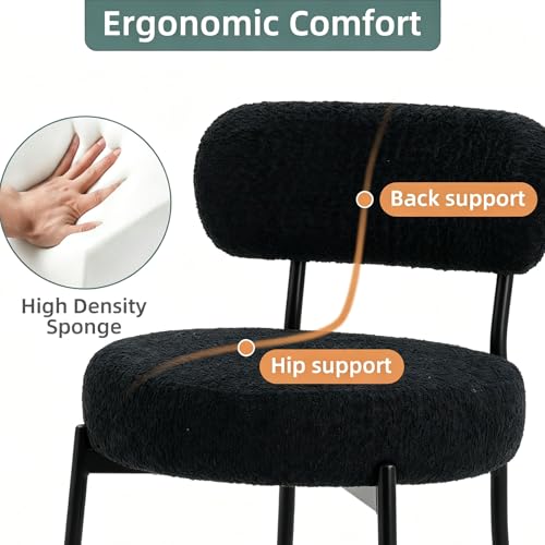 Image of Bar Stools, 30 inch Tall Bar Stools Set of 3, Boucle Upholstered Counter Height Bar Stools, Modern Bar Chairs Metal Frame with Back and Footrest for Kitchen Island,Black Barstools