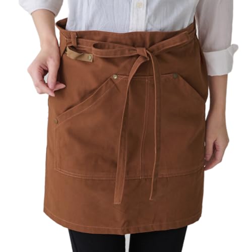 お尻が隠れる タオル掛けループ付き 腰巻き エプロン ギャルソン サロン ワークエプロン (40ブラウン)