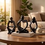 Floryn Decor Thinker Men Statue Set of 3 – Modern Black Matte Ceramic Showpiece for Home Decor, Living Room, Bedroom, Office Desk & Table, Bookshelf Decoration | Minimalist Abstract Figurines