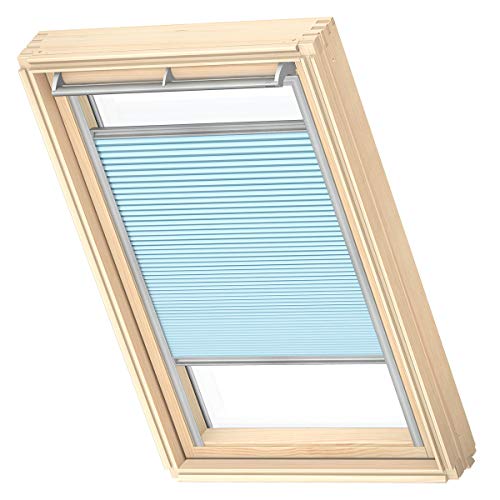 VELUX Original Roof Window Blackout Energy Pleated Blind, FK06, Light Blue, with Grey Guide Rail
