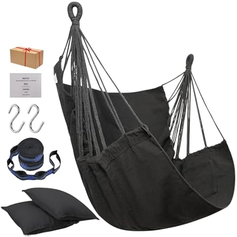 Miztli Hammock Chair Hanging Swing Chair for Bedroom-Hammock Swing with Pocket-Max 330lbs-Indoor & Outdoor-2 Cushions-No Spreader Bar Cover