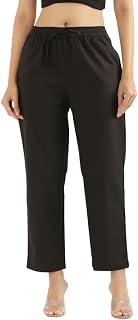 SAADAA Cotton Straight Pants for Women | Breathable Everyday Wear Trousers | Drawstring, Deep Pockets & Elastic Waistband... Price In India
