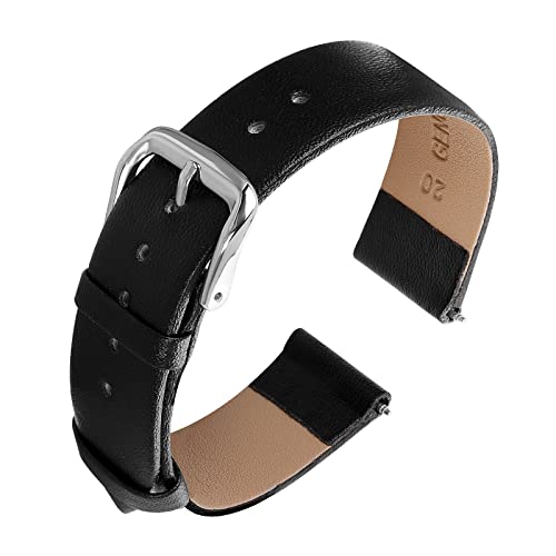 Cobee Leder-Uhrenarmbänder, weiches Kalbsleder-Uhrenarmband, Schnellverschluss, Leder-Ersatzarmband für Herren und Damen, universelles Uhrenarmband, Edelstahlverschluss-Schnalle (schwarz, 20 mm)