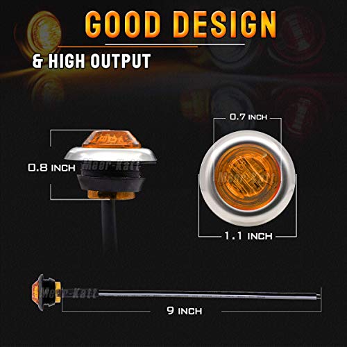 Meerkatt (Pack Of 100 3/4 Inch Round Mini 3 Led Side Marker Amber Lights With Stainless Chrome Bezel Sealed Trailer Pickup Truck Lorry 12V Dc Waterproof #TOP2