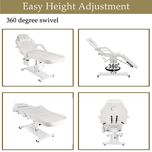 Hydraulic Facial Chair Tattoo Chair Adjustable Professional for Esthetician Beauty Lash Extensions Spa Table Esthetician Chair Spa Beds for Esthetician with Storage Pocket (White) - Image 5